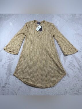 Elif for Jordan Taylor Gold Chevron Lace Crochet V-Neck Swim Cover Up Dress XS